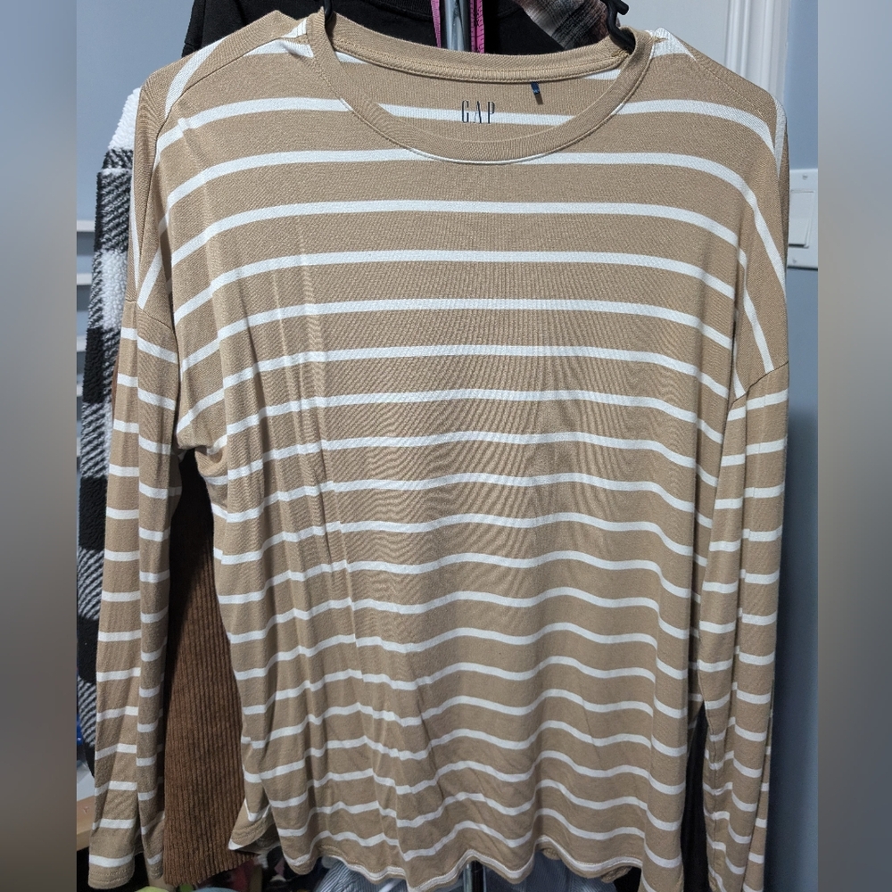 GAP Beige and White Striped Top